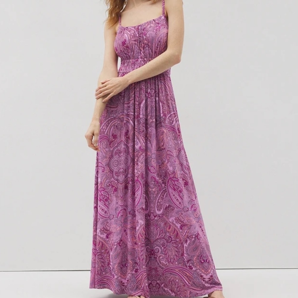 SOMA Soft Jersey Paradiso Maxi Bra Dress Pink Global Paisley Stretch